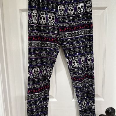 NOBO No Boundaries XL Leggings Halloween Day of the Dead Purple Multi EUC